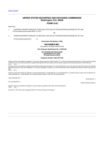 Thumbnail Rayonier 10-Q Quarterly Report FY 