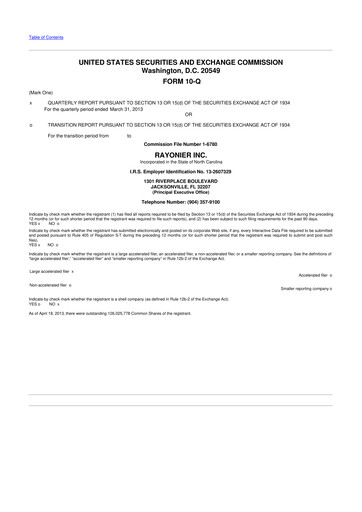 Thumbnail Rayonier 10-Q Quarterly Report FY 