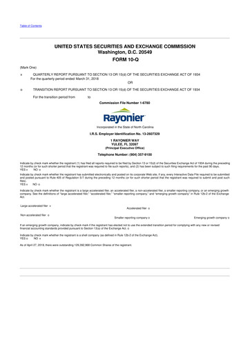 Thumbnail Rayonier 10-Q Quarterly Report FY 
