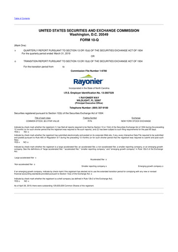 Thumbnail Rayonier 10-Q Quarterly Report FY 