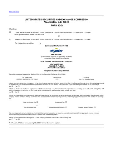 Thumbnail Rayonier 10-Q Quarterly Report FY 