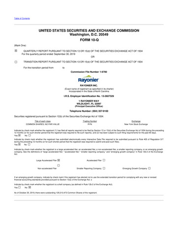 Thumbnail Rayonier 10-Q Quarterly Report FY 