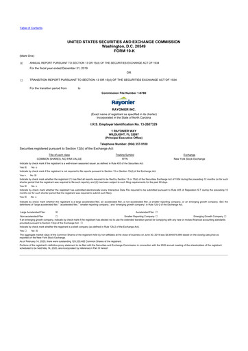 Thumbnail Rayonier 10-K Annual Report 2019