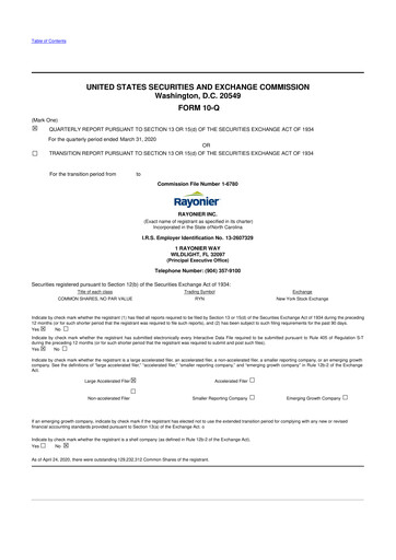Thumbnail Rayonier 10-Q Quarterly Report FY 