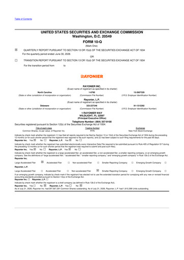 Miniature Rayonier 10-Q Rapport trimestriel  