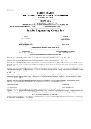 Thumbnail Jacobs Engineering 10-K Annual Report 2015