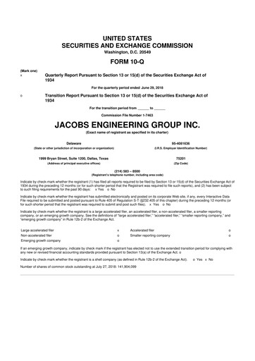Thumbnail Jacobs Engineering 10-Q Quarterly Report FY2018 