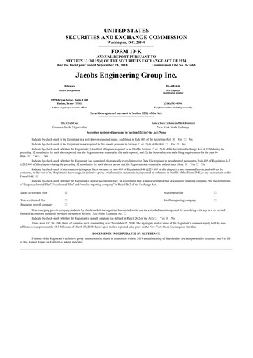 Thumbnail Jacobs Engineering 10-K Annual Report 2018