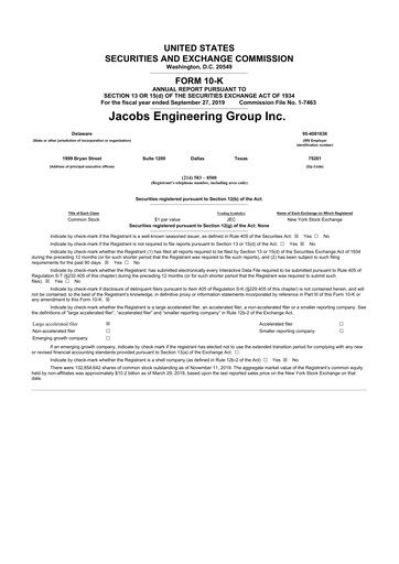 Thumbnail Jacobs Engineering 10-K Annual Report 2019