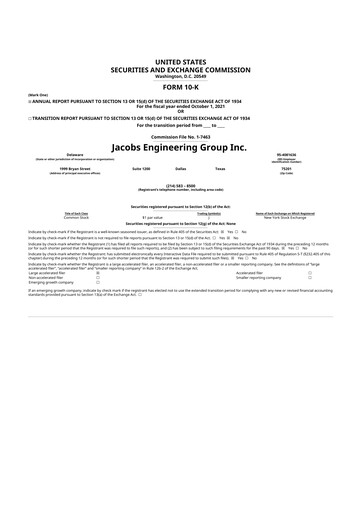 Thumbnail Jacobs Engineering 10-K Annual Report 2021
