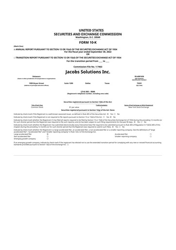 Thumbnail Jacobs Engineering 10-K Annual Report 2022