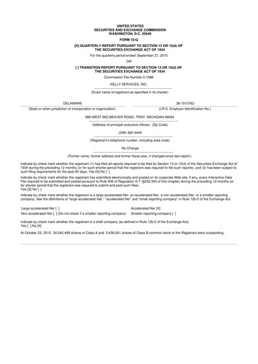Miniature Kelly Services
 10-Q Rapport trimestriel 2015 