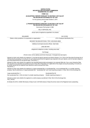 Miniature Kelly Services
 10-Q Rapport trimestriel 2016 