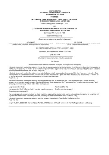 Miniature Kelly Services
 10-Q Rapport trimestriel 2018 