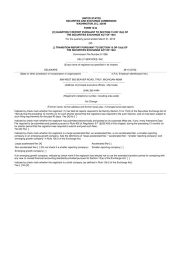 Miniature Kelly Services
 10-Q Rapport trimestriel 2019 
