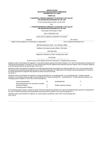 Miniature Kelly Services
 10-Q Rapport trimestriel 2019 