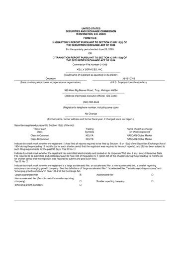 Miniature Kelly Services
 10-Q Rapport trimestriel 2020 