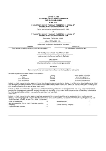 Miniature Kelly Services
 10-Q Rapport trimestriel 2020 