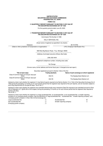 Miniature Kelly Services
 10-Q Rapport trimestriel 2025 