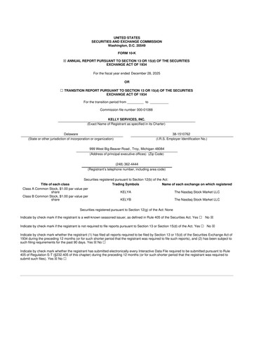 Miniature Kelly Services
 10-K Rapport annuel 2025