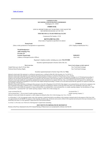 Thumbnail Kennametal 10-K Annual Report 2014