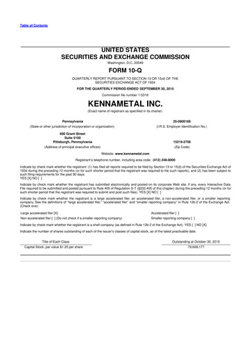 Miniature Kennametal 10-Q Rapport trimestriel 2016 