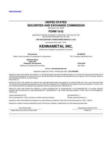 Miniature Kennametal 10-Q Rapport trimestriel 2016 