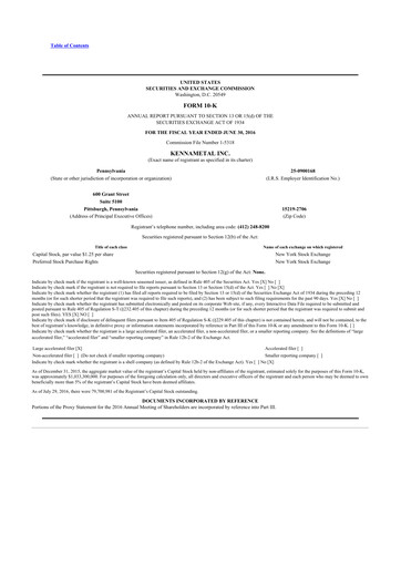 Thumbnail Kennametal 10-K Annual Report 2016