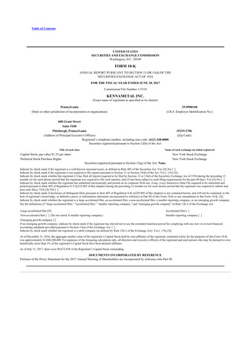 Thumbnail Kennametal 10-K Annual Report 2017