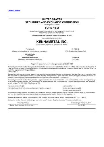 Miniature Kennametal 10-Q Rapport trimestriel 2018 