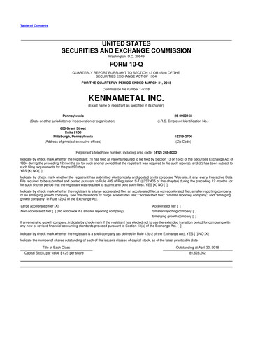 Miniature Kennametal 10-Q Rapport trimestriel 2018 