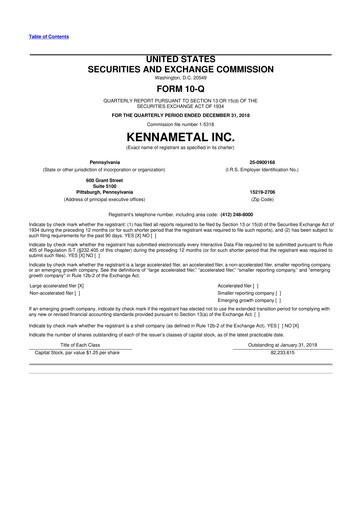 Miniature Kennametal 10-Q Rapport trimestriel 2019 