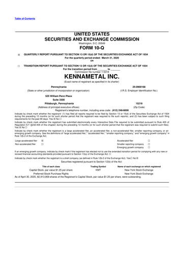 Miniature Kennametal 10-Q Rapport trimestriel 2020 