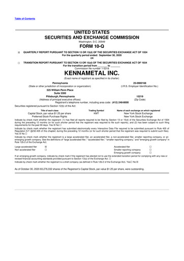 Miniature Kennametal 10-Q Rapport trimestriel 2021 