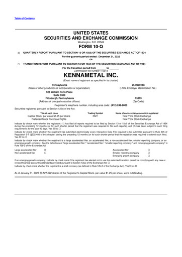 Miniature Kennametal 10-Q Rapport trimestriel 2023 