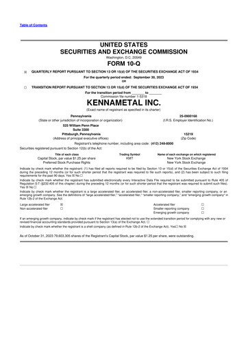 Miniature Kennametal 10-Q Rapport trimestriel 2024 