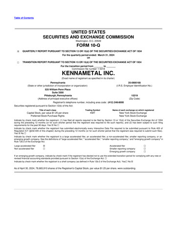 Miniature Kennametal 10-Q Rapport trimestriel 2024 