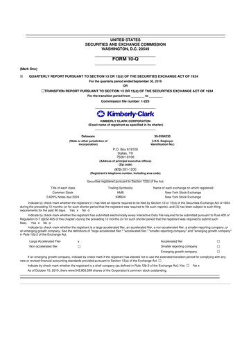 Thumbnail Kimberly-Clark 10-Q Quarterly Report FY2019 