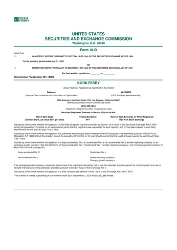 Miniature Korn Ferry
 10-Q Rapport trimestriel  