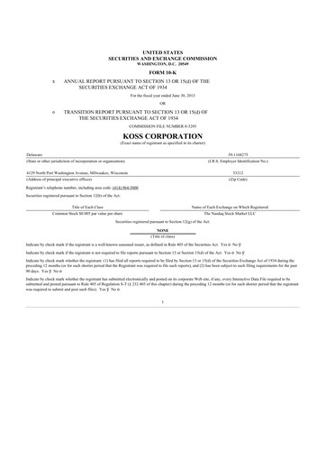 Thumbnail Koss 10-K Annual Report 2013