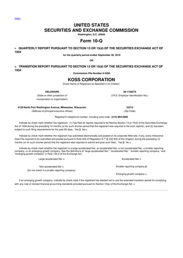 Thumbnail Koss 10-Q Quarterly Report FY2019 