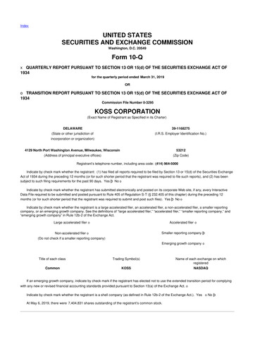 Thumbnail Koss 10-Q Quarterly Report FY2019 