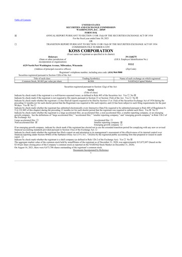 Thumbnail Koss 10-K Annual Report 2021