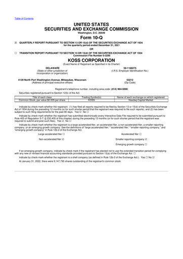 Thumbnail Koss 10-Q Quarterly Report FY2022 