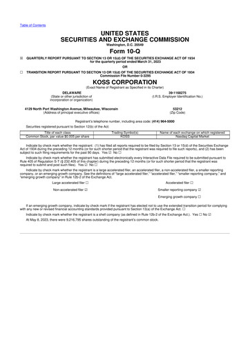 Thumbnail Koss 10-Q Quarterly Report FY2023 