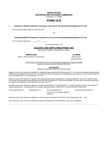 Thumbnail Kulicke and Soffa Industries 10-Q Quarterly Report FY2014 