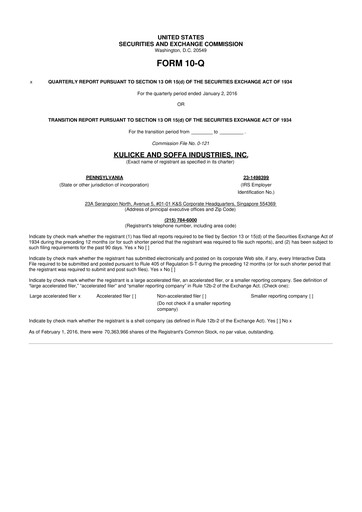 Thumbnail Kulicke and Soffa Industries 10-Q Quarterly Report FY2016 