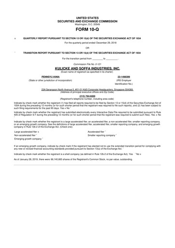 Thumbnail Kulicke and Soffa Industries 10-Q Quarterly Report FY2019 