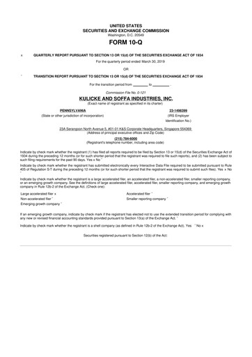 Thumbnail Kulicke and Soffa Industries 10-Q Quarterly Report FY2019 