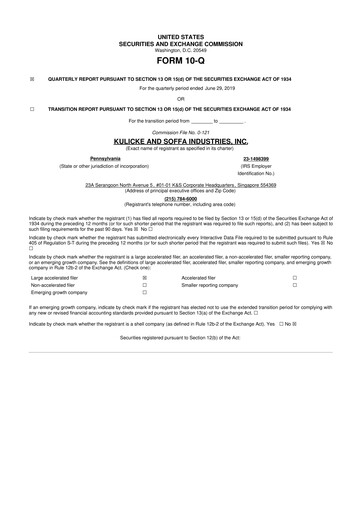 Thumbnail Kulicke and Soffa Industries 10-Q Quarterly Report FY2019 